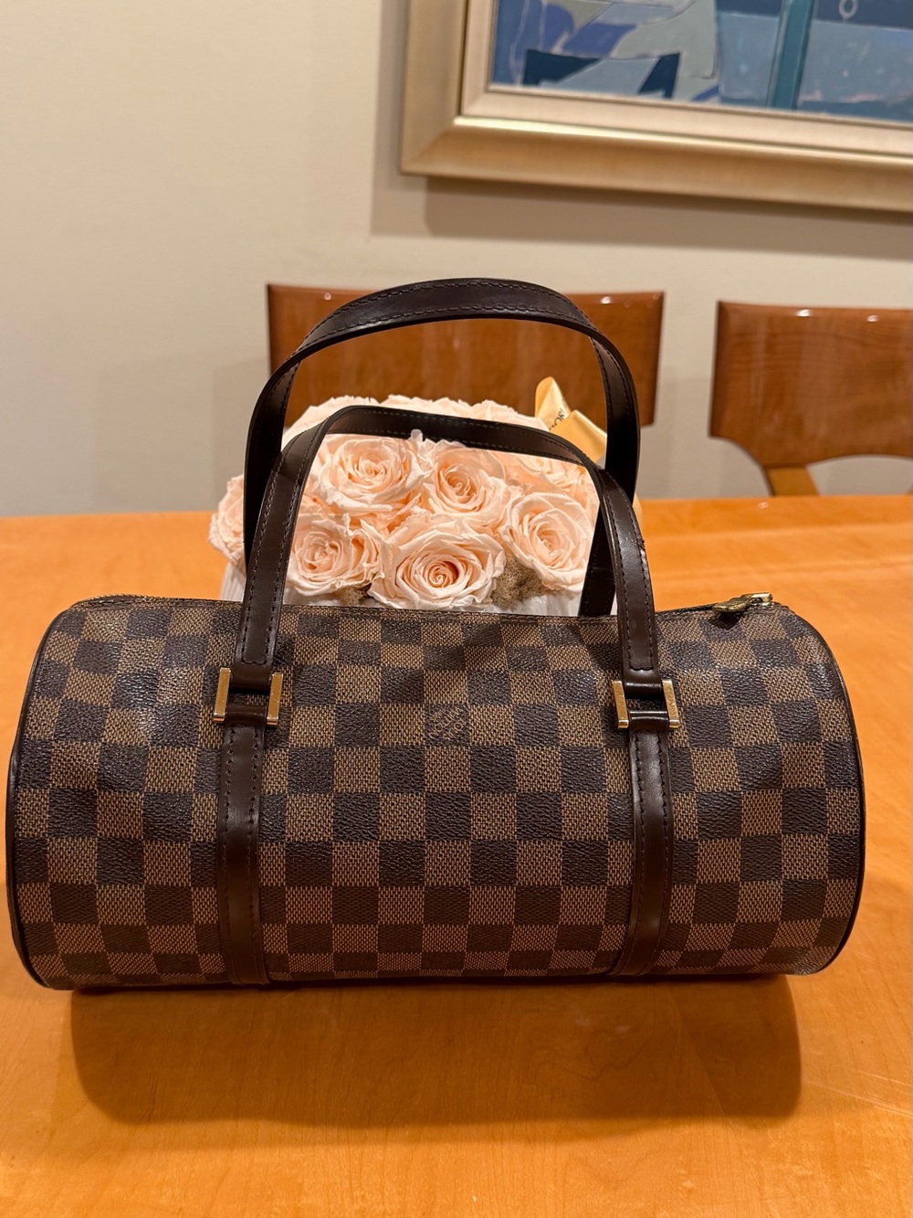 Brown Checkered Cylinder Handbag - Women Bags